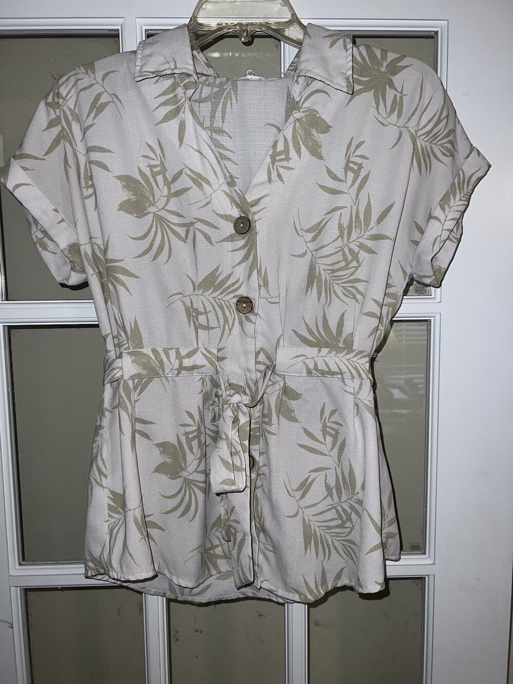 Love Is For Eternity Blouse Sz S Belted Women's Beach Shirt Hawaiian Tropical